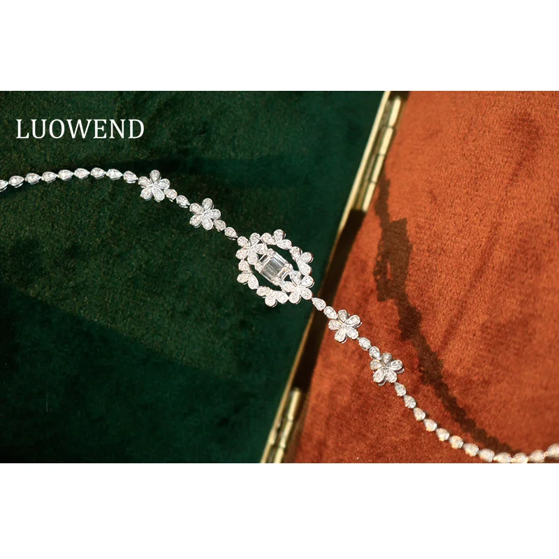 LUOWEND 100% 18K White Gold Bracelet Fashion Romantic Elegant Style Real Natural Diamond Bracelet for Women High Wedding Jewelry