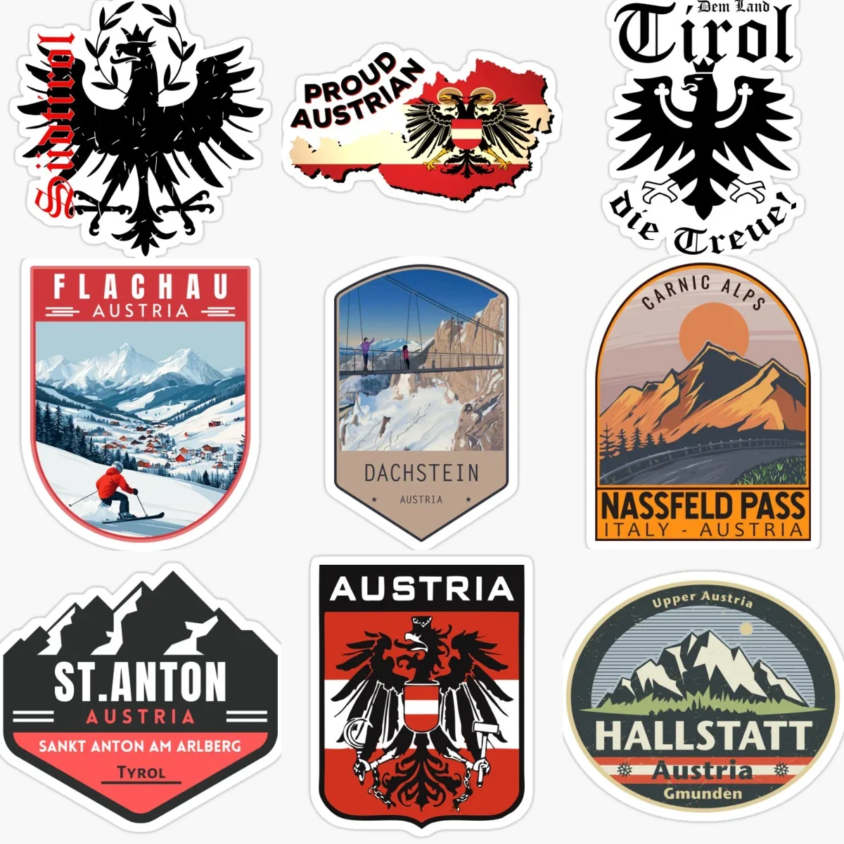 

Austria Flag Map Eagle Emblem Creative PVC Stickers for Car Bicycle Motorcycle Helmet Window Fridge Wall Decoration Accessories