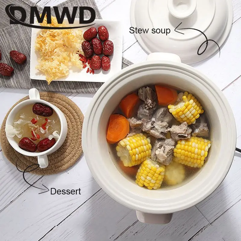 Household Electric Stew Pot 1.5L/2.5L Slow Cooker Automatic Porridge Stewing Soup Pot Casserole White Ceramic Liner 8 Menu 220V