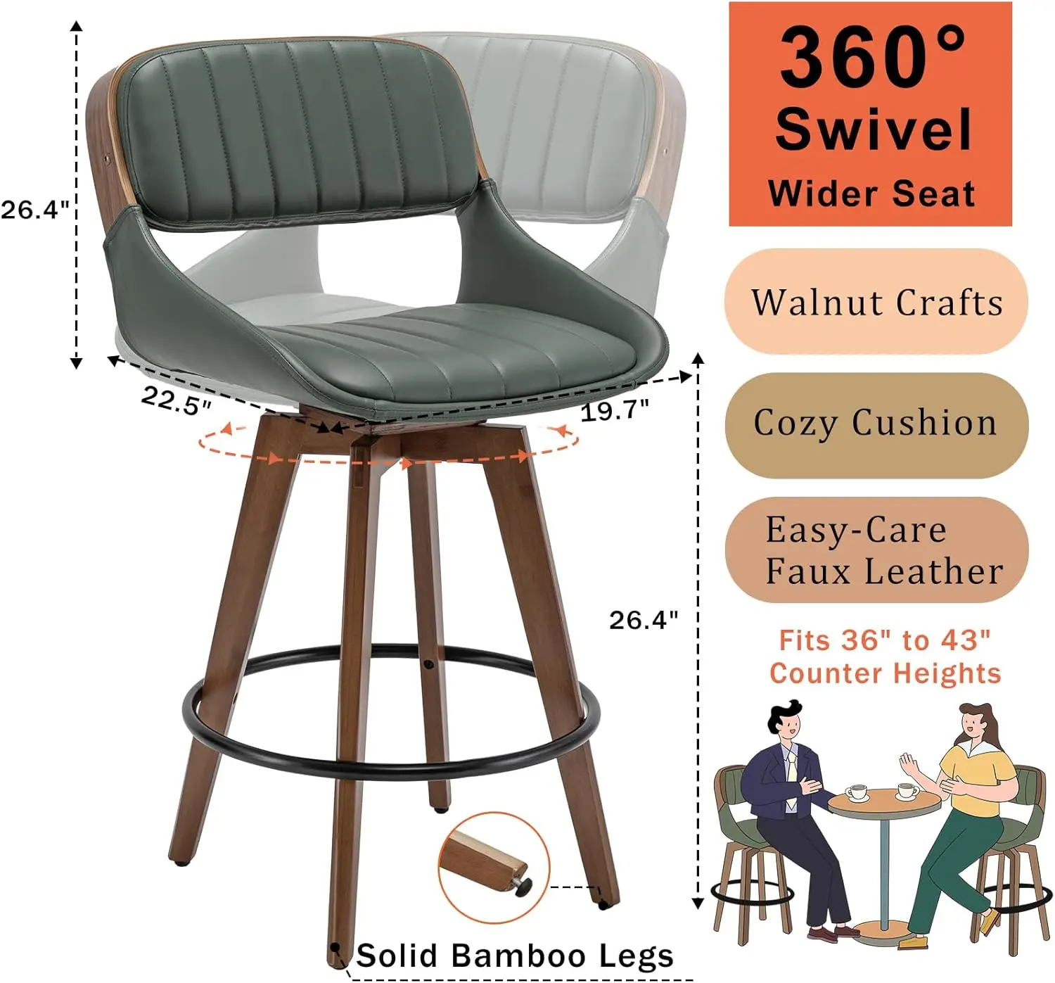 [Helong Store]Set 2 Kursi Bar Putar - Kursi Bar Tinggi Konter Kulit 26,4 inci dengan Kulit Imitasi Berlapis, Bantalan Ba