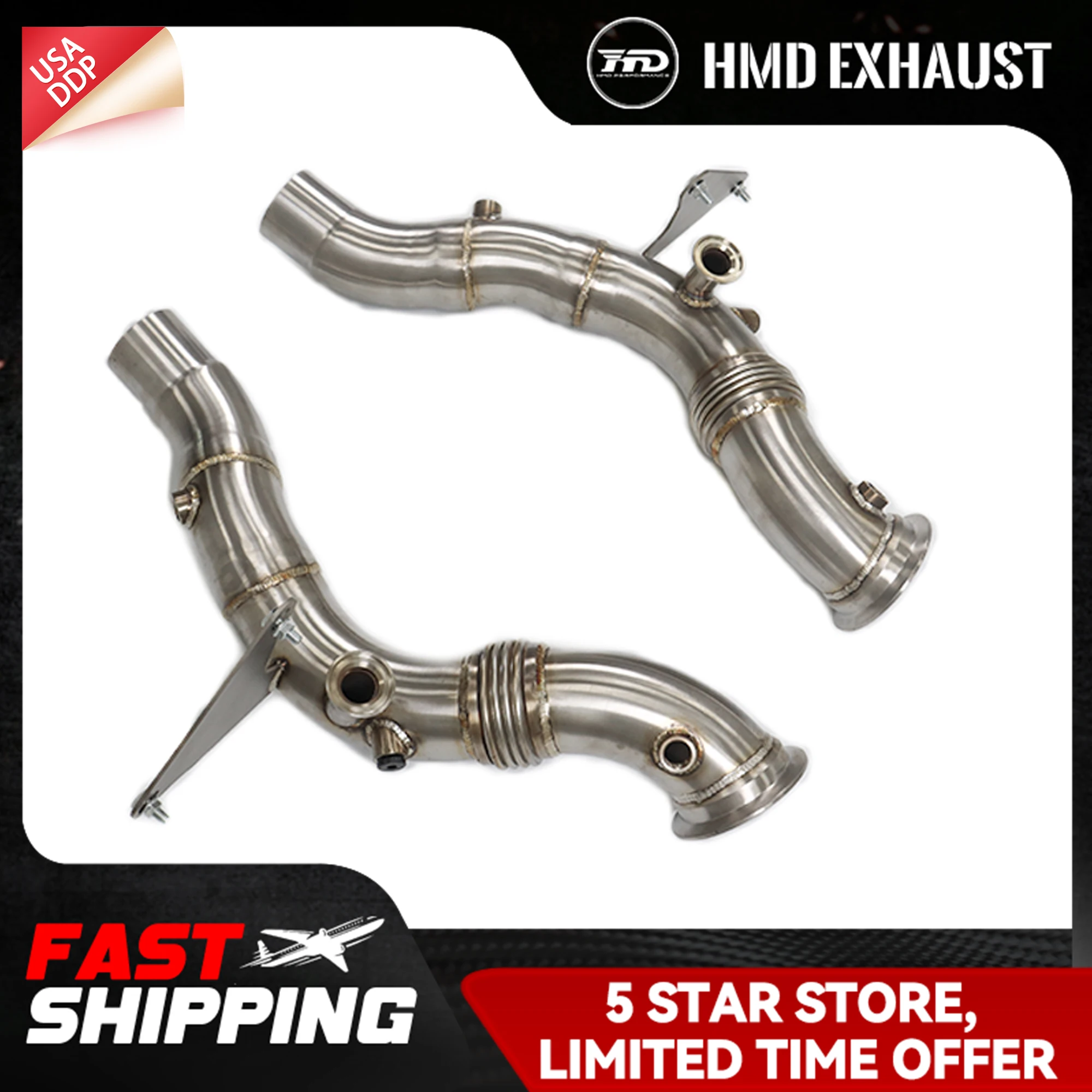 

HMD Exhaust Downpipe for Ferrari F8 SS304 Bracket fully matches the original vehicle TIG manual welding