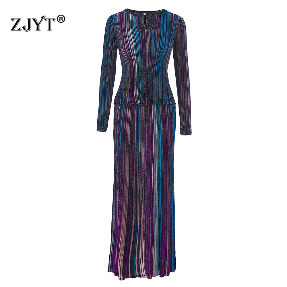 

ZJYT Spring Autumn Knitted Dress Sets Two Pieces Womens Outfits 2026 New Long Sleeve Sweater and Skirt Suit Vintage Casual Party