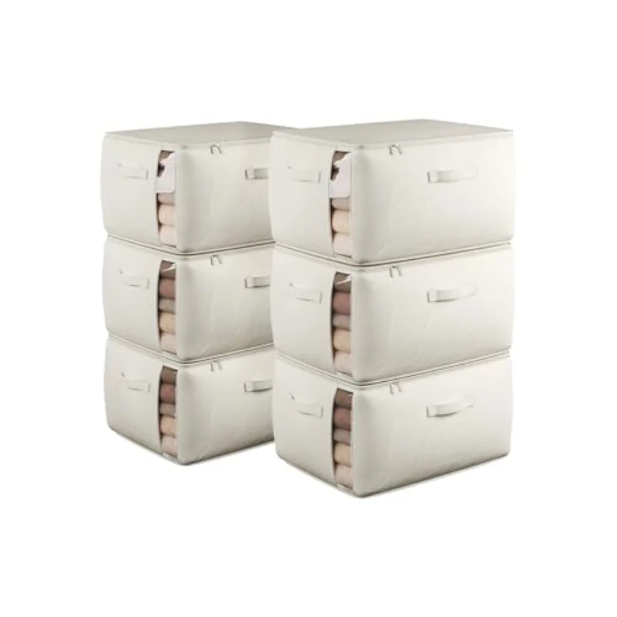 

Foldable Cotton Linen Large Canvas Clothes Storage Bags with Thick Handles and Clear Window for Clothing Blankets Bedding Organ