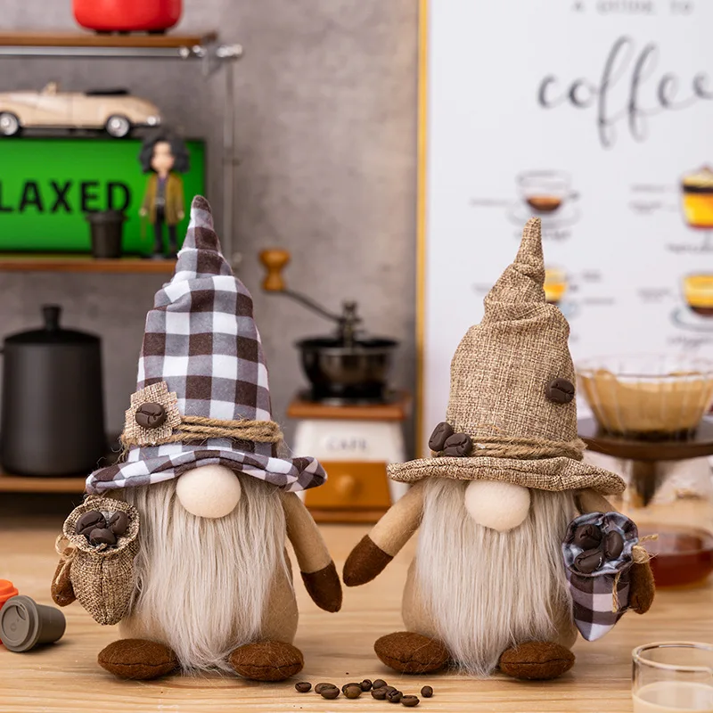 Coffee Gnomes Plush for Coffee Bar Home Kitchen Decor, Standing Coffee Gnomes Holding a Coffee Bag Farmhouse