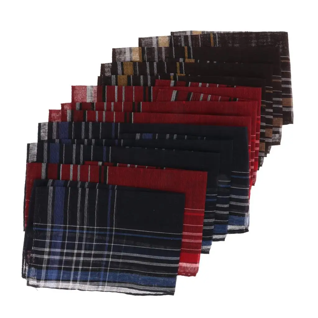 Pack of 12 Pieces Plaids Pattern Handkerchiefs Soft Square Pocket Towel for Men