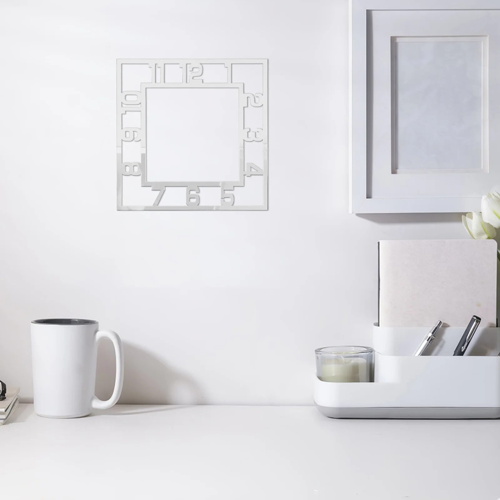

10"X10" Square Wall Clock Sticker Diy Mirror Adhesive Decal For Home Kitchen Living Room Office Decor Large Modern Decorative