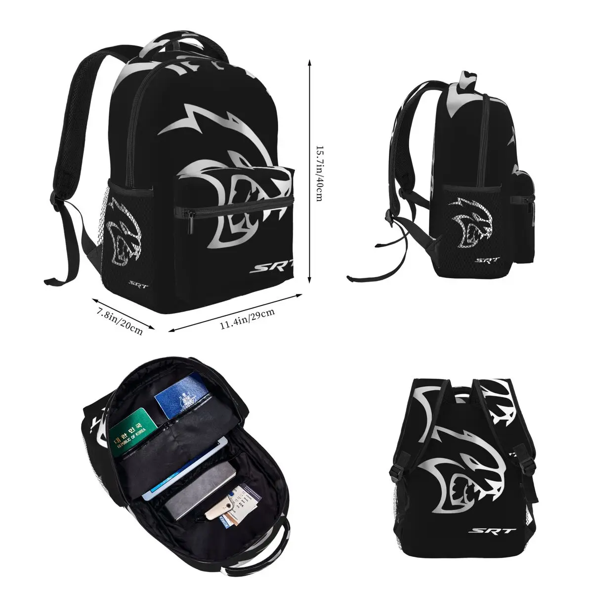 SRT Hellcat Demon Dodge Challenger Car Racing Backpacks Bookbag Children School Bags Rucksack Lunch Bag Pen Bag Three-Piece Set