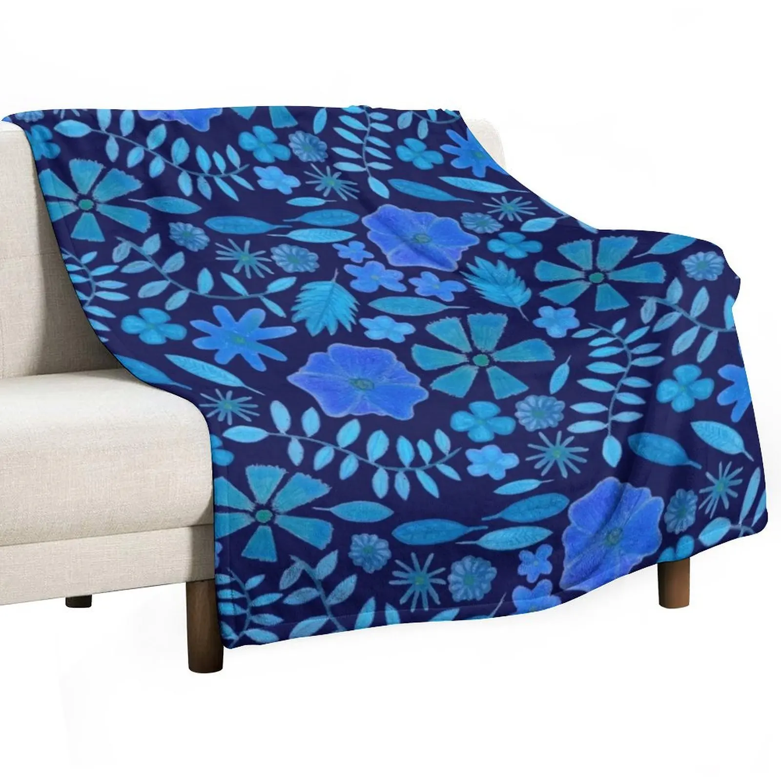 

Blue flowers and leaves pattern Throw Blanket bed plaid anime warm for winter Blankets