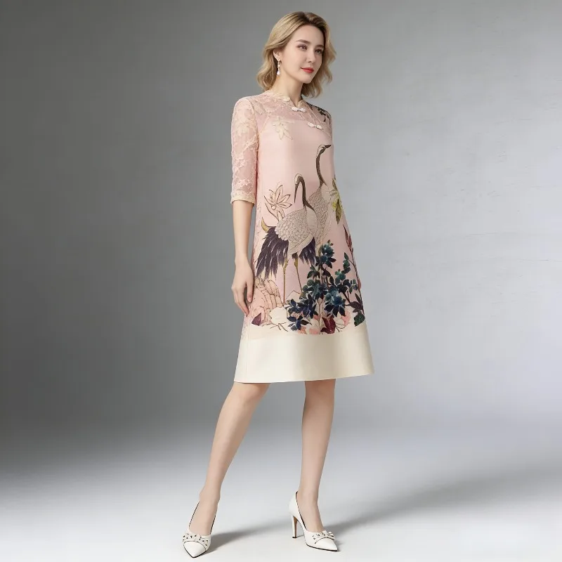 

Оригинальные плиссированные платья Miyake с ретро-принтом для женщин, новая улучшенная модель 2026 года, элегантная одежда в стиле чонсам с воротником-стойкой и пуговицами, высококачественная плиссированная одежда