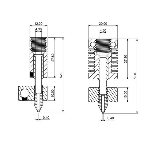 3 комплекта экструдеров для 3D-принтеров Hotend +3 шт. 0,4 мм насадки MK8, подходящие для CR-10, CR10, CR10S, Ender 3, Ender 3 Pro, Ender 5 топ 10 паук хотэнд - №8
