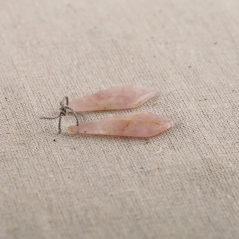 B&F Drop Pink Quartz Pendant Beads, Handmade Natural stones beads, Polished Stones for jewelry Making Supplies