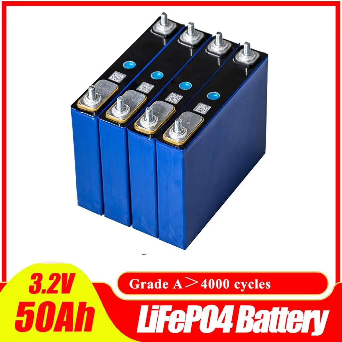3.2V 50Ah Lifepo4 Batteria FAI DA TE Ferro Fosfato 12V 50Ah Batteria BMS Alimentazione 4000+ Ciclo Barca Golf Off Grid Sistema Solare