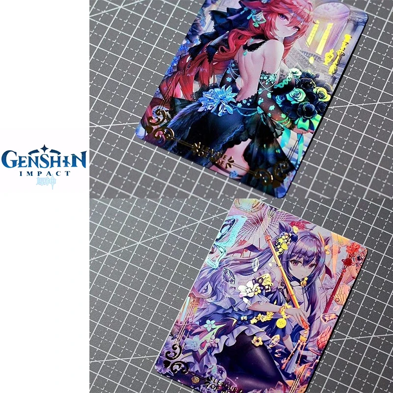 DIY ACG Genshin Impact 9PCS/SET Collection card Yae Miko Kamisato Ayaka Anime characters Bronzing flash card Christmas gift toys