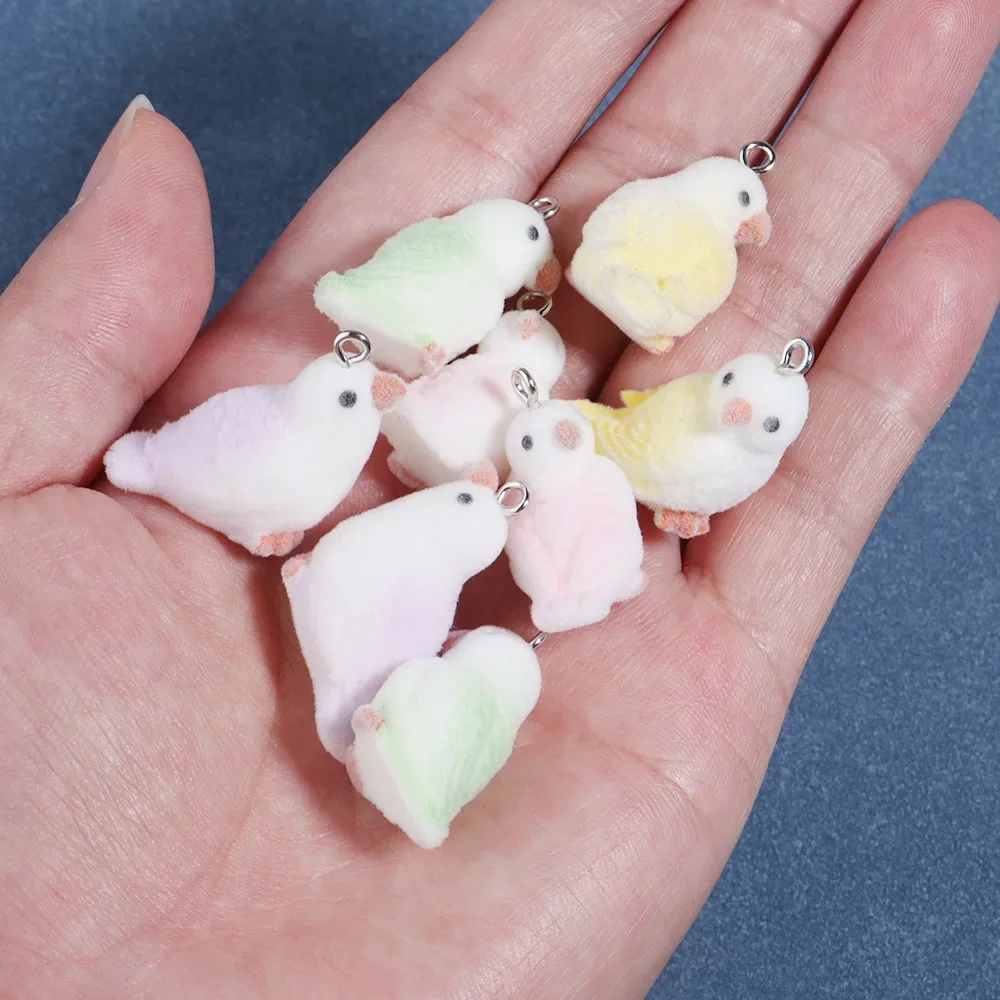 20Pcs 3D Cute Flocked Colorful Magpie Bird Charms Cartoon Animal Resin Doll Pendant For Phone Keychain Earrings Diy Jewelry Make