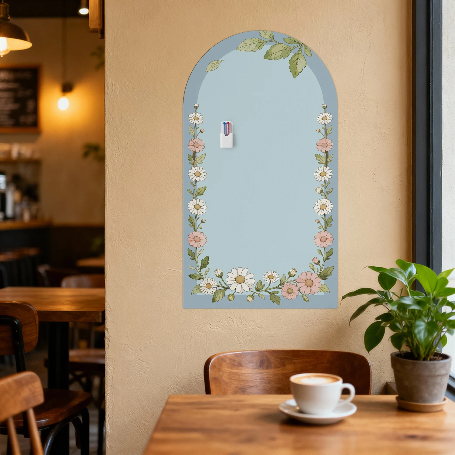 

Arched Floral Magnetic Whiteboard Sticker, Easy Wipe Self-Adhesive Dry Erase Sheet for Wall