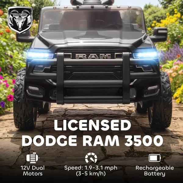 รถยนต์เด็กนั่งขับ Qaba 12V รุ่นลิขสิทธิ์ 3500 ของเล่นขี่ได้พร้อมมอเตอร์คู่ รีโมทคอนโทรลสำหรับเด็กเล็ก สีดำ