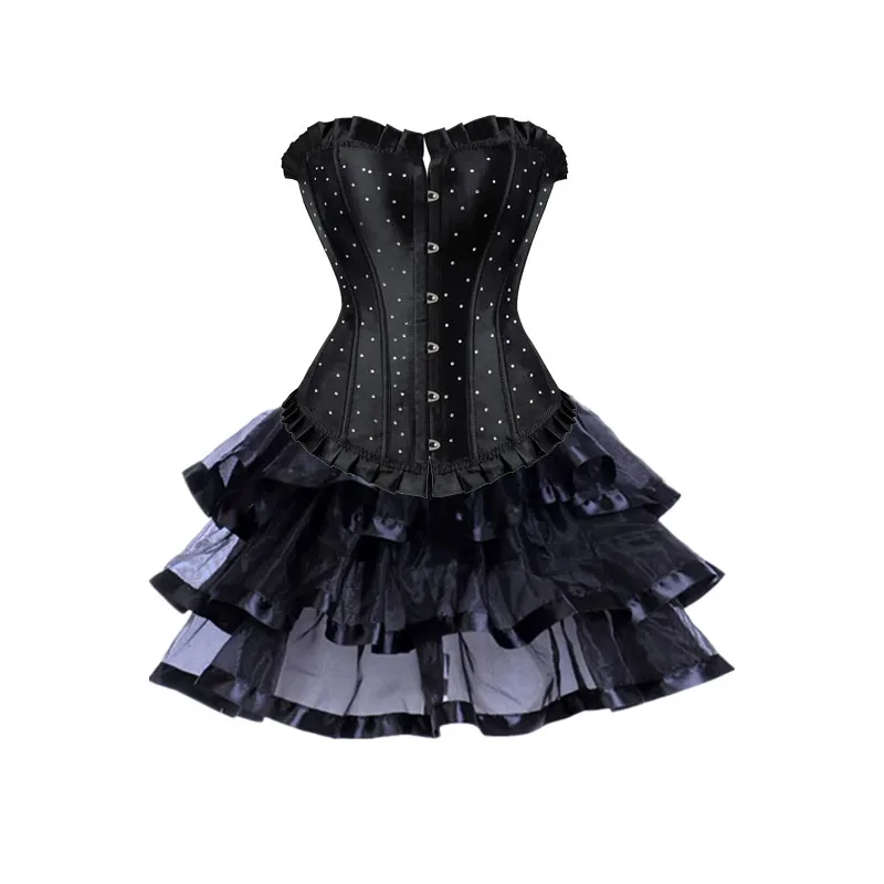 Black Corsets Dress for Women Plus Size Overbust Corset with Tutu Skirt Set Burlesque Corselet Victorian Retro Gowns Costumes