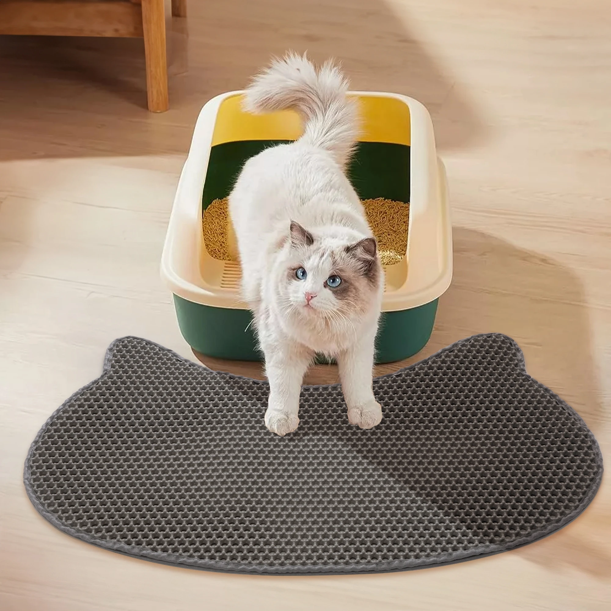

Cat-Head Cat Litter Mat, Waterproof Kitty Litter Trapping Mat, Double Layer Mat, Easy to Clean, Dark Gray