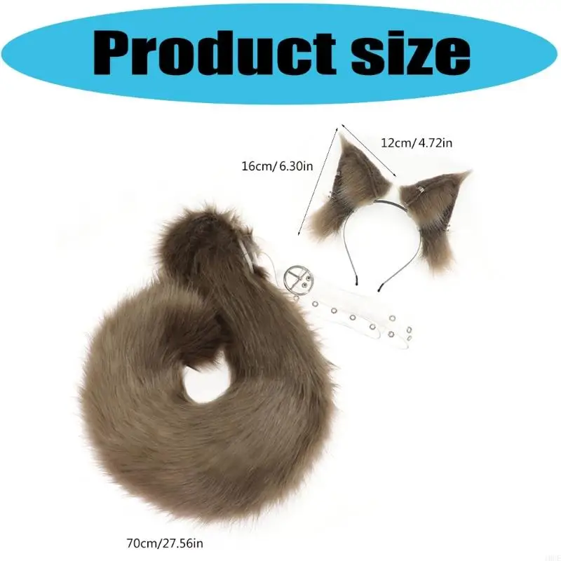 Bandeau oreilles d'écureuil avec queue d'écureuil, ensemble costumes d'animaux, 2 pièces