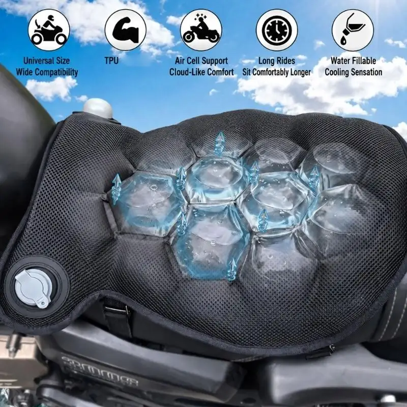 M76E Inflatable Pad for Motorcycle Users, Segmented Seating Support for Daily Commutes, Rough Roads, Trip Use, and Firm Contact
