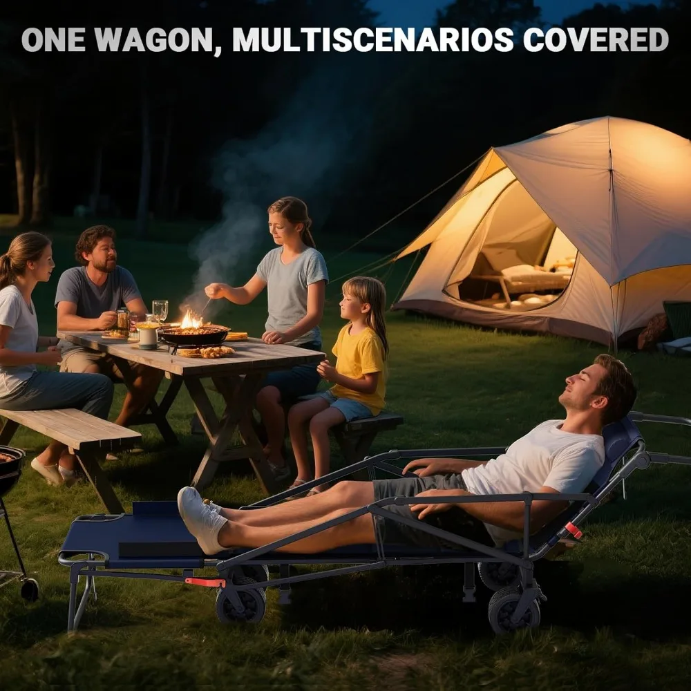 Heavy Duty Collapsible Cart with 650lb Capacity, All-Terrain Wheels, Brakes, and Side Pockets - 2-in-1 Utility Wagon for Outdoor