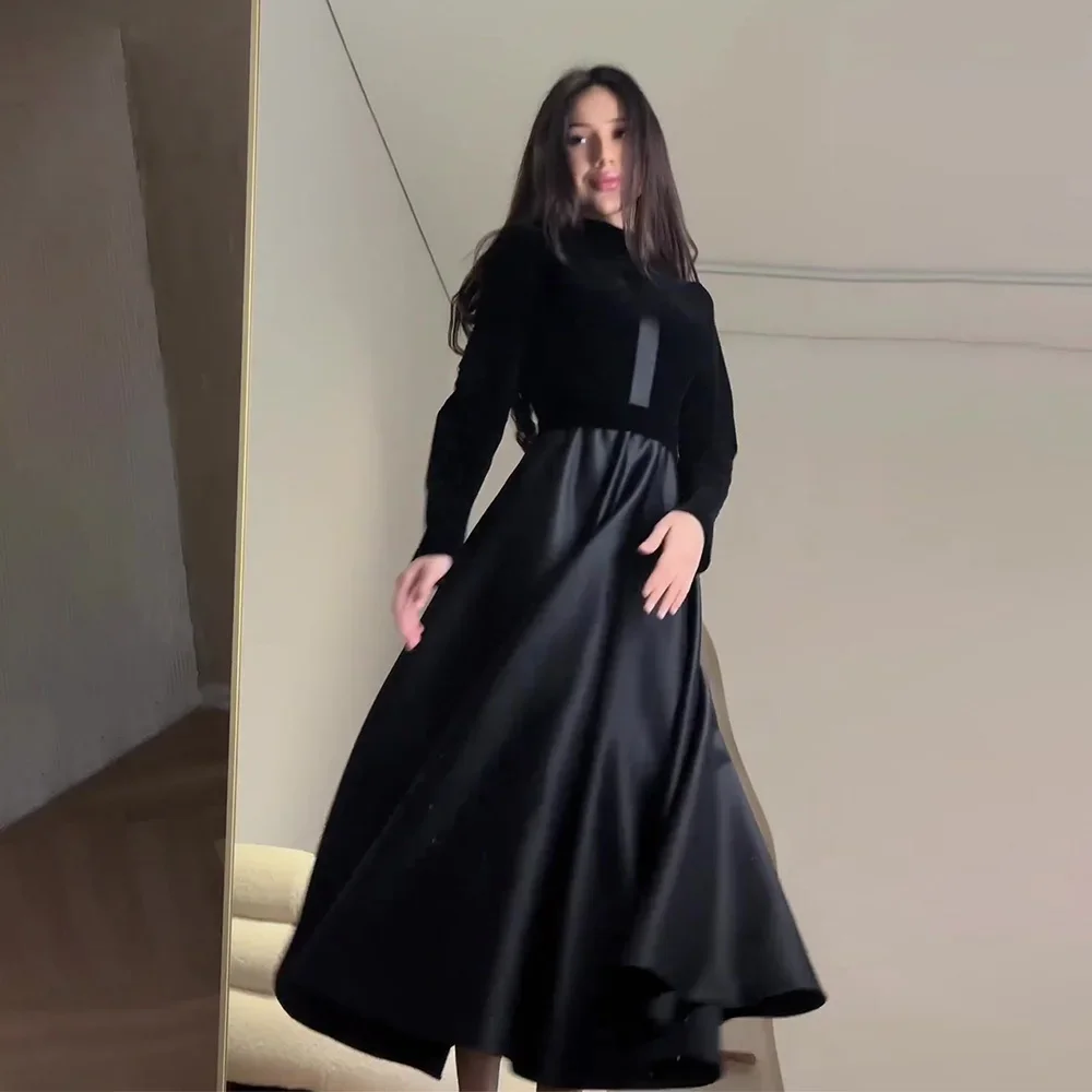 Casual effen lange mouwen moslim abaya fluwelen slanke sexy taille jurk voor vrouwen zwarte moslim jurken feestavond vestidos nieuw