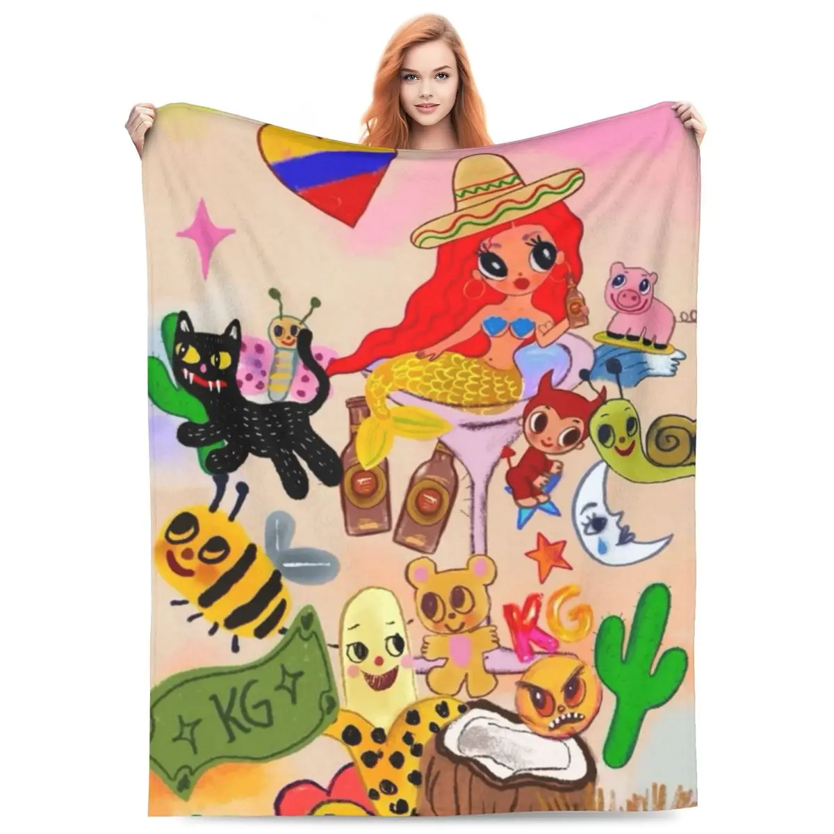 Custom Sofa Fleece Singer Karol G Throw Blanket Warm Flannel Blankets for Bed Travel Sofa Quilt