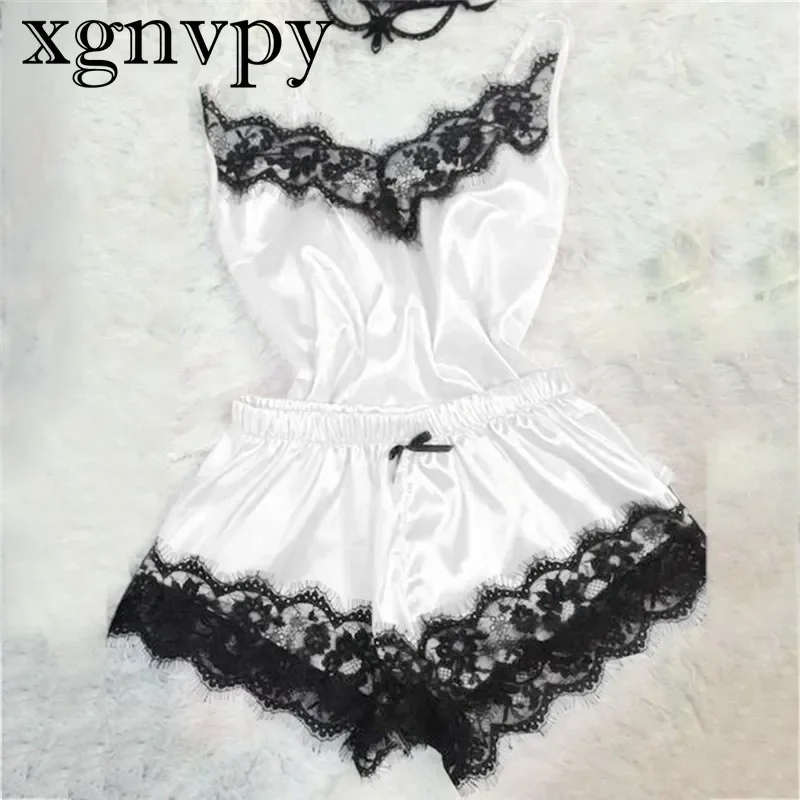 Xgnvpy-Pijamas Eróticos Femininos, Lingerie Sexy, Porno Babydoll, Bow Lace, Vestido de Sexo Quente, Terno Cetim, Moda