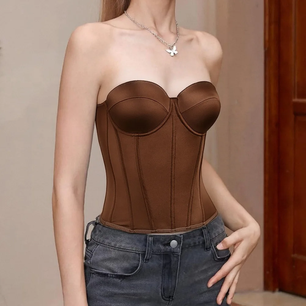 Damen Kurzes Overbust-Korsett-Top Einfarbiges Crop-Top Bauchkontrolle Shapewear Schlankheits-Bodyshaper Stahlknochen-Bustier-Weste – Detail 39
