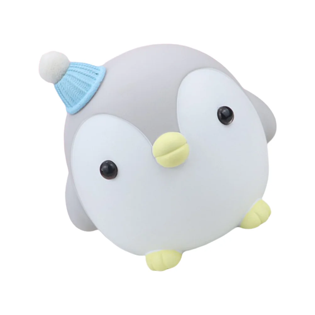 Cute Penguin Piggy Bank for Kids Vinyl Animal Bank Light Grey Tabletop Decor Saving Money Gift for Girls Room
