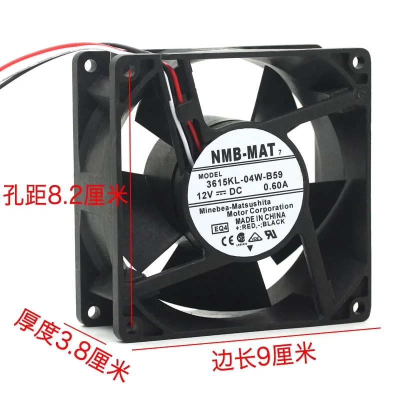 NMB-MAT 3615KL-04W-B59 EQ4 DC 12V 0.60A 90x90x38mm 3-Wire Server Cooling Fan