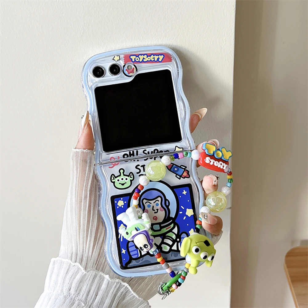 Toy Story Buzz Lightyear Alien with Lanyard Phone Case for Samsung Galaxy Z Flip 3 4 Z Flip 5 6 5G PC Hard Anti-drop Wave Cover