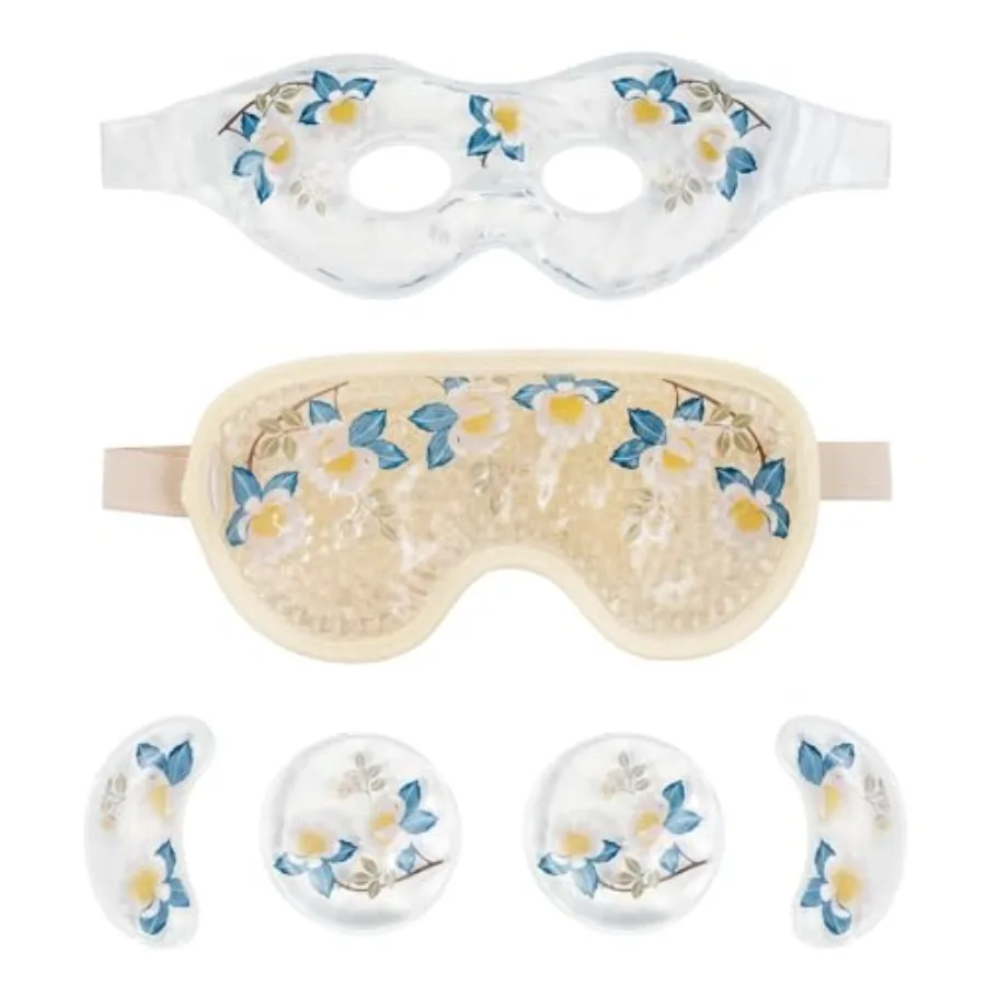 

4 PCS Cooling Eye Mask Set - Ice Face Mask with Essential Oil, Cold Eye Compress and Reusable Gel Pads for Eyes Puffiness, Migr