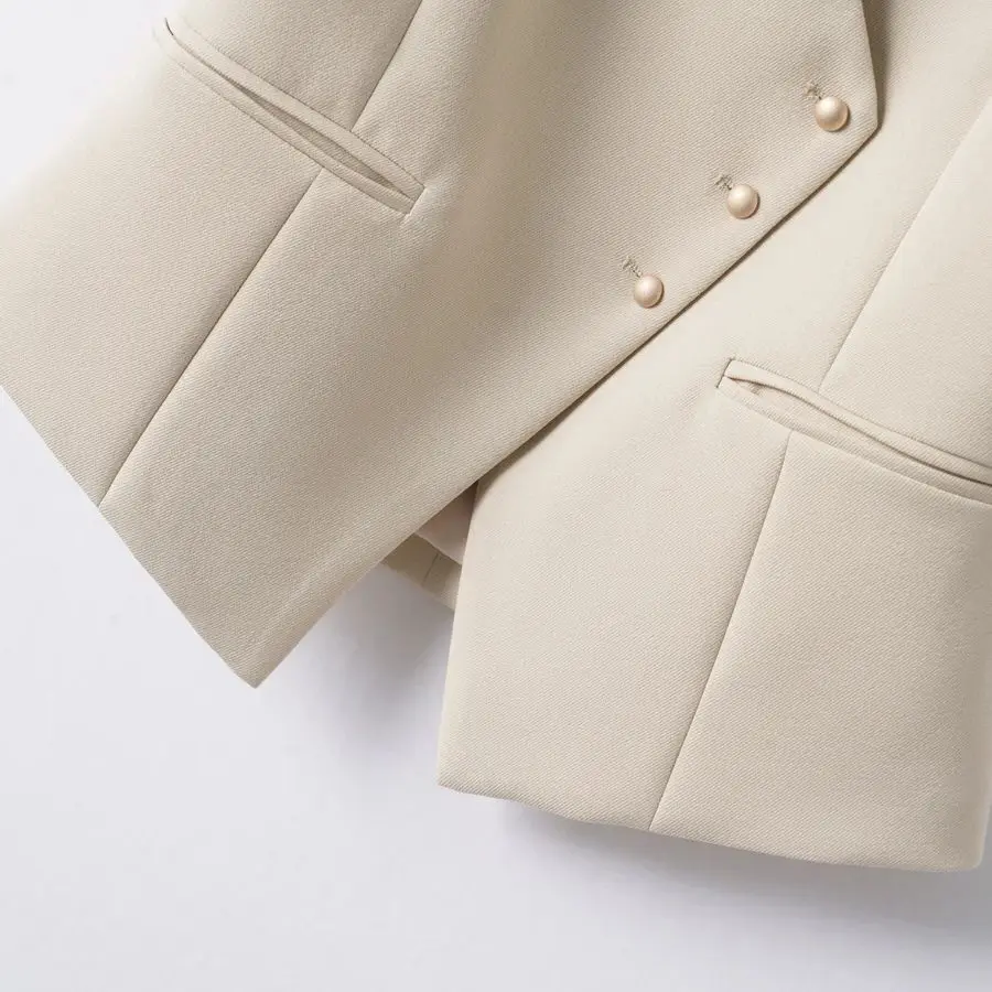 Effen kleur kort vest Dames lente- en herfstmode V-hals Diagonale knop Veelzijdige werkplek Elegant vest Jas Top