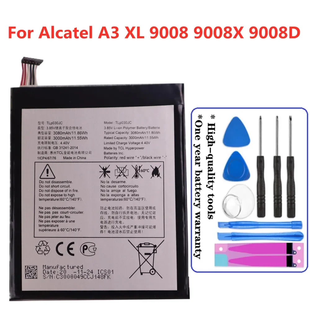 3000mAh TLP030JC Original Battery For Alcatel One Touch A3 XL 9008 9008X 9008D Phone Batteries In Stock + Free Tools