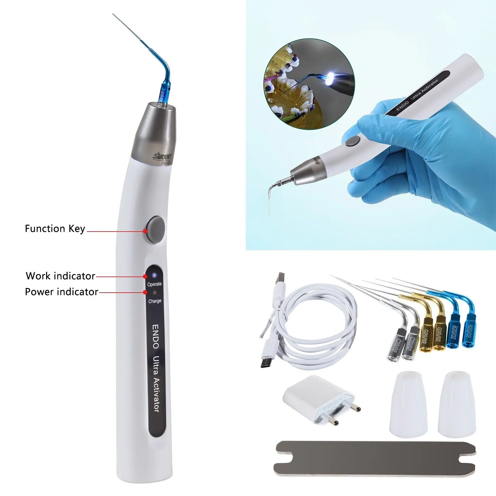 

Dental LED Endo Ultra Activator Ultrasonic Root Canal Irrigator Handpiece 6 Tips