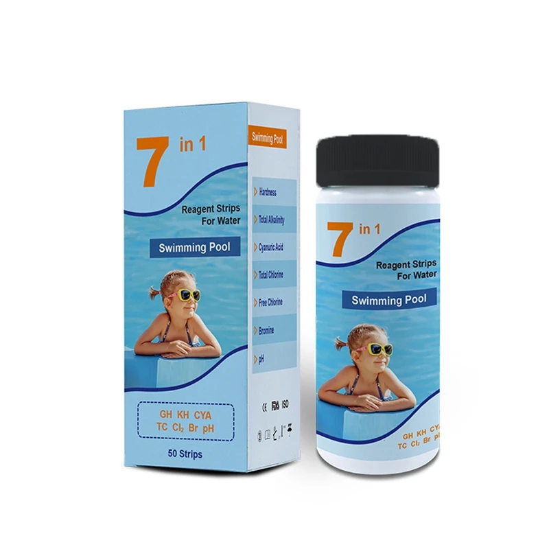 

100Pcs 7In1 Swimming Pool And Hot Tub Test Kit Chlorocyanuric Acid Hardness Residual Bromine Water Quality Test Paper