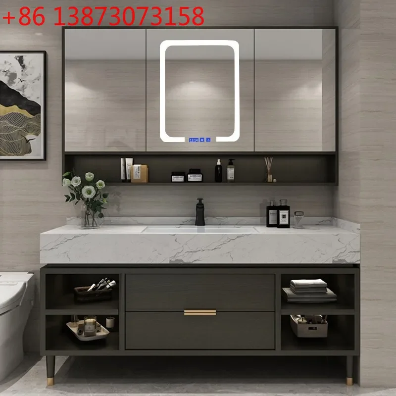 

Slate seamless ceramic basin bathroom cabinet combination floor sink solid wood bathroom sink