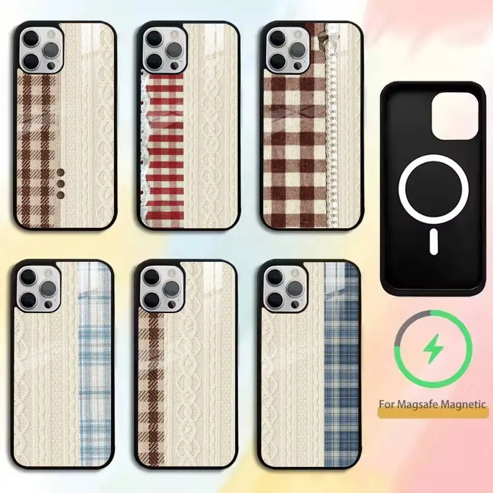 

Splicing grid style Phone Case For iPhone17,16,15,14,13,12,11 Plus,Pro Magnetic For Magsafe Wireless Charging
