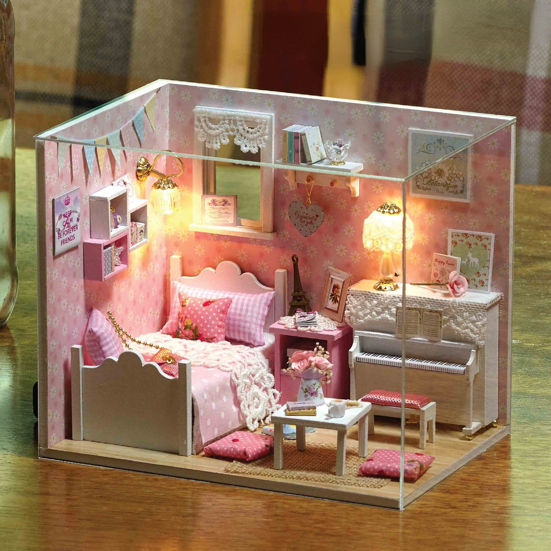 

New DIY House Miniature Building Kit Cute Cat Tiny Doll Houses Furniture Led Light for Children Kid Birthday Handicraft Gift