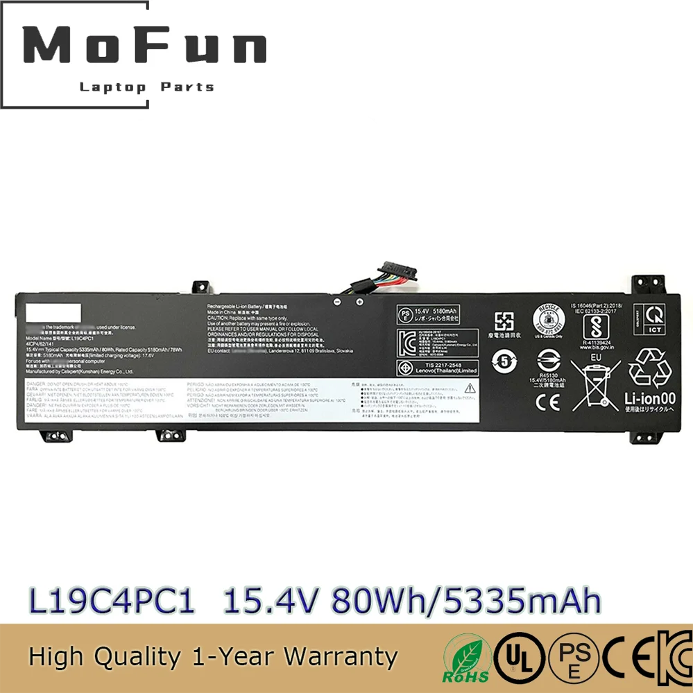 Original L19C4PC1 15.4V 80Wh Laptop Battery for Lenovo Legion 5 15ARH05 7 15IMH05 Y7000 R7000 2020 year L19M4PC1