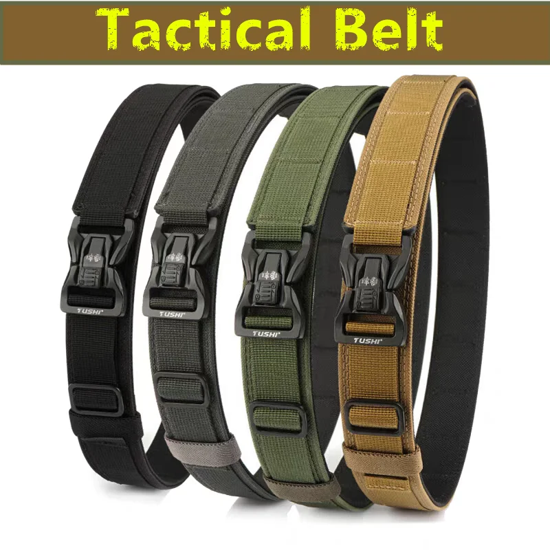 3.8 Double Layer Reinforced Tactical Buckle Shooting Training Quick Hanging Pistol Belt Nylon Belt Outdoor Leisure Belt 105CM