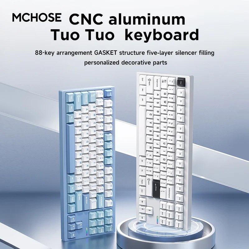 MCHOSE GX87 Mechanical Keyboard CNC Aluminum Shell Dynamic RGB Customized Hifi Switch Hot Swap BT 2.4G Wireless 8000mAh Keyboard