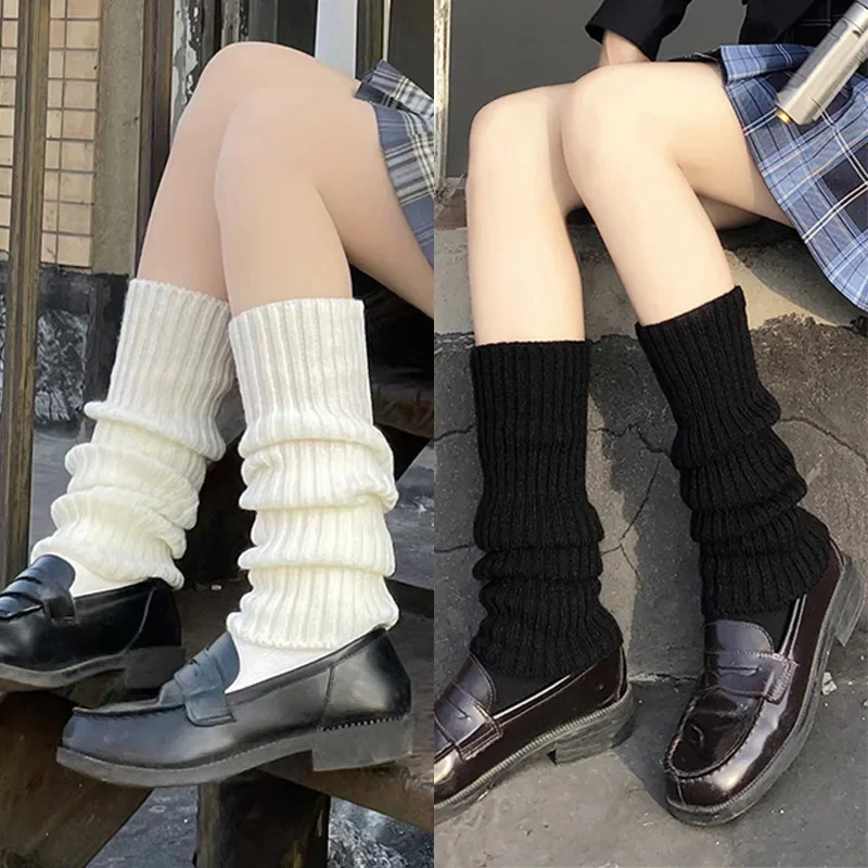 Calentadores de piernas Y2K para mujer, calcetines largos japoneses Lolita, cubierta de pie de punto de lana, calentador de brazos, calcetines de ganchillo, puños de bota, Otoño e Invierno