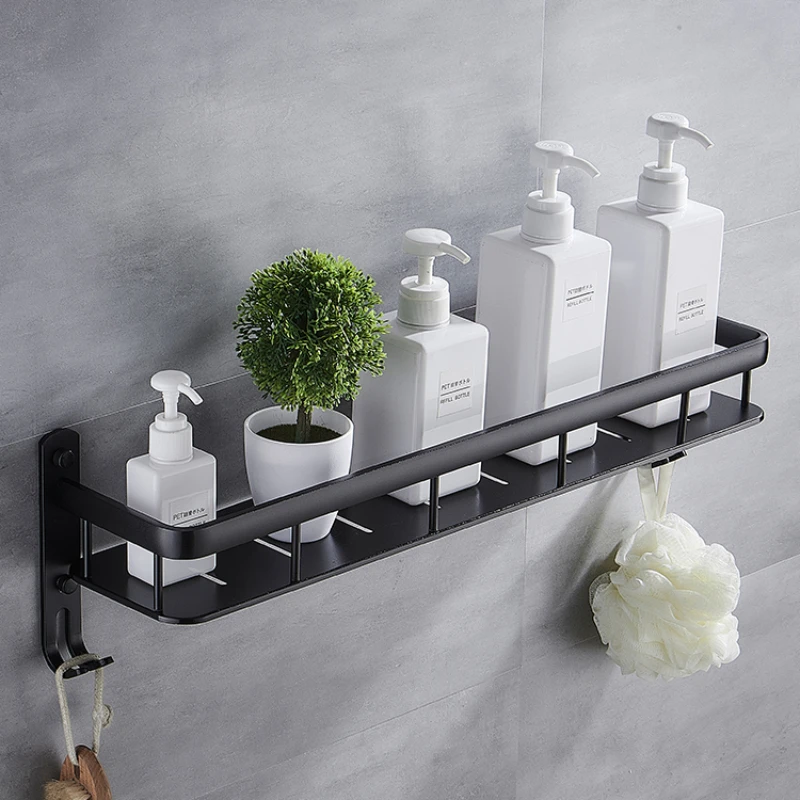 Non-perforated toilet shelves wall mounted space aluminum bathroom toilet toilet black cosmetics storage shelves