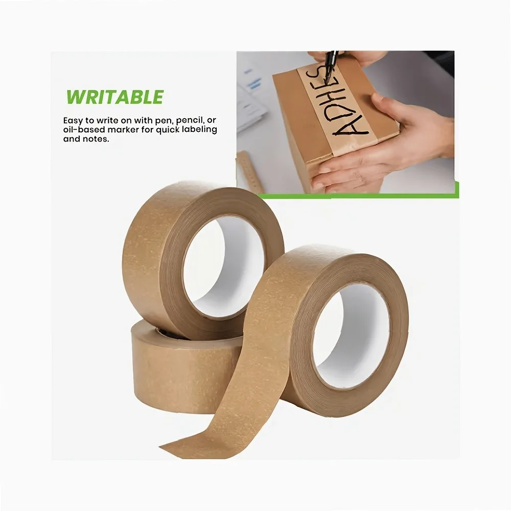 Kraft Paper Packing Tape High Strength Strong Adhesive for Sealing Boxes, Hand Tearable Writeable Masking Tape