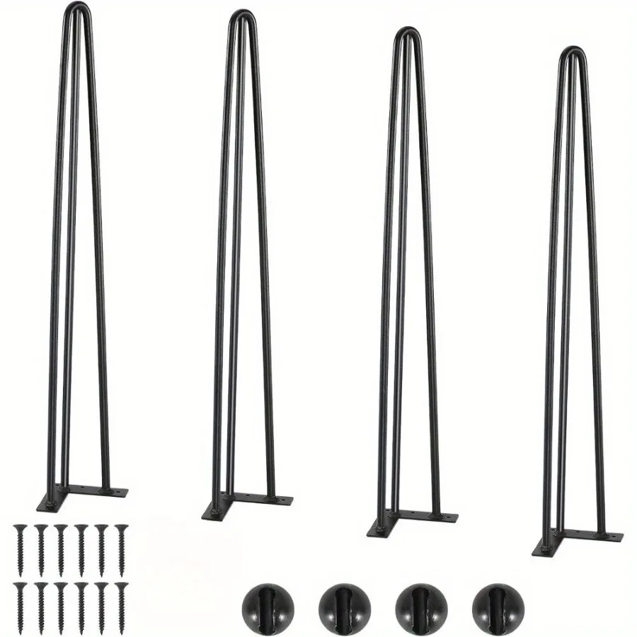 

24Inch HeavyDuty Hairpin Table Legs 4Pack 880 lb Total Load Capacity 220 lb Each 3Bar Carbon Steel Construction for Dining Tabl