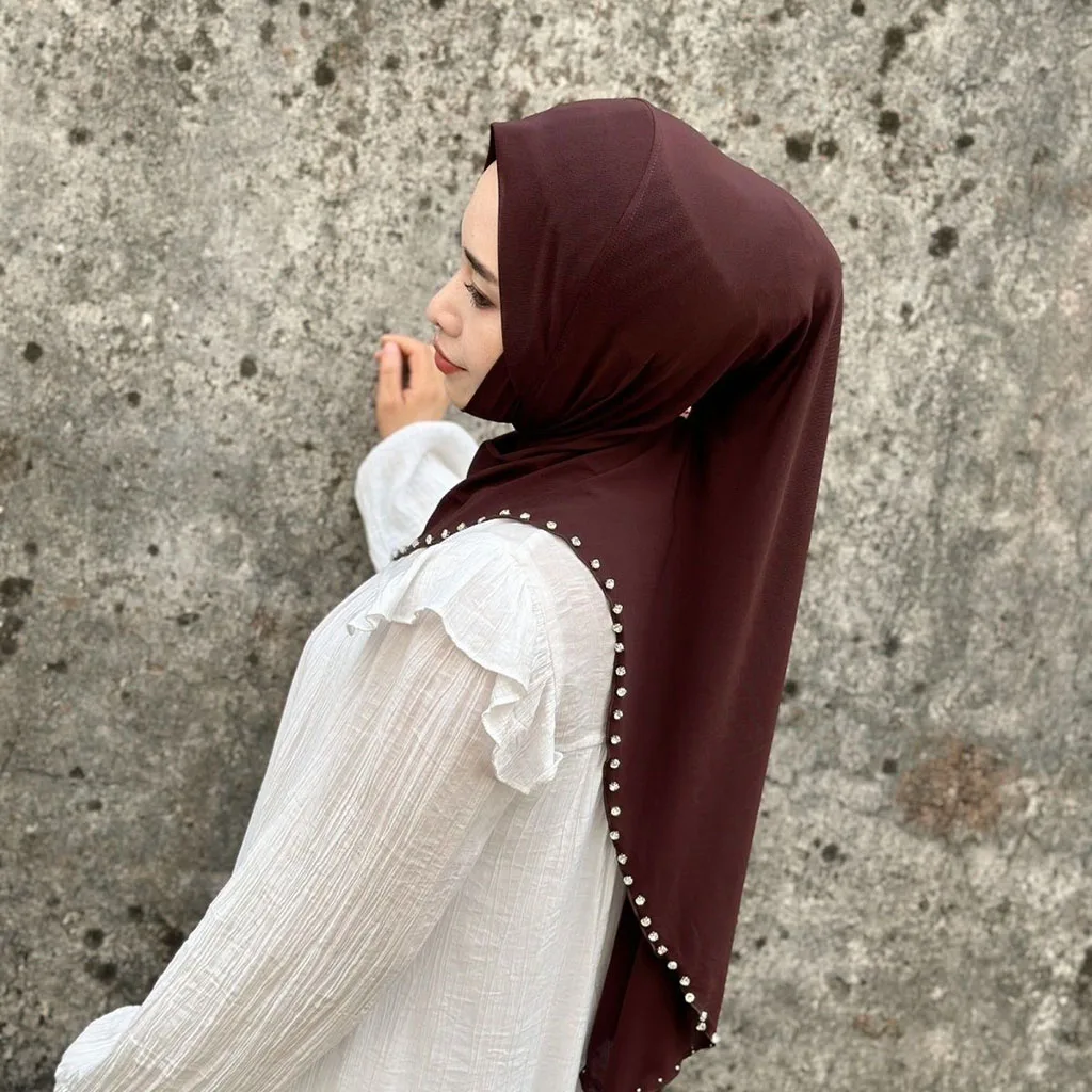 

Мусульманские женские модные платки, хиджаб, шарфы, вуаль, исламские бриллианты, сплошной цвет, мгновенный шарф, исламская повязка на голову, цельная шляпа Амира