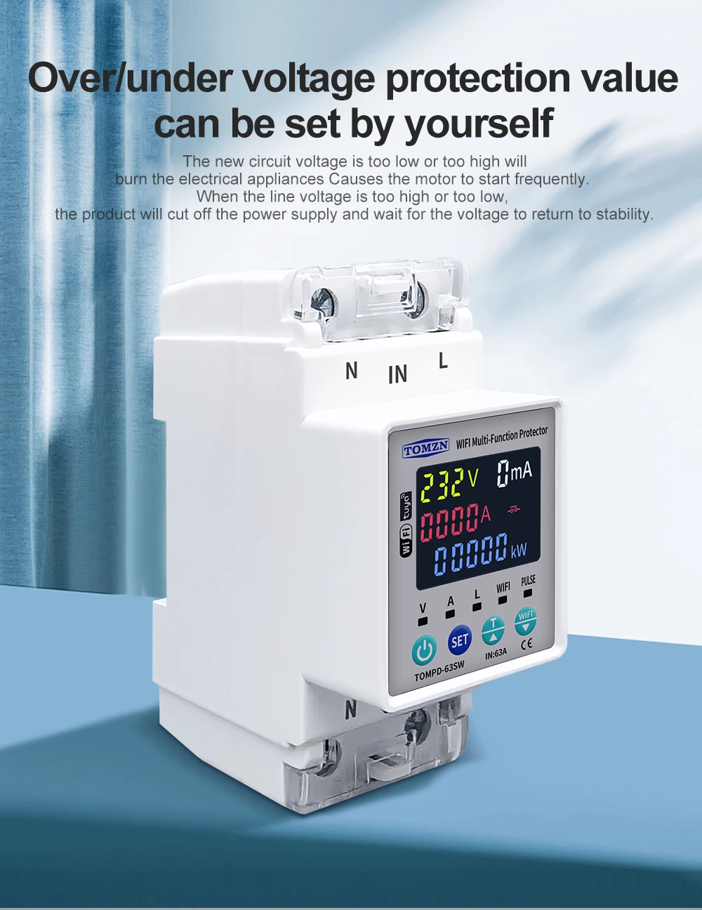 TOMZN 2P 63A 110V 220V Smart Life WLAN-Schalter mit kWh-Messung, Leistungsschalter mit Timer, Spannungs-, Strom- und Leckageschutz – Detail 4