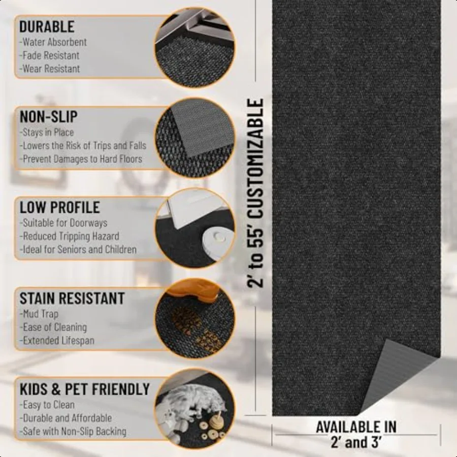 Commercial Scrape Rib Entry Mat Heavy Duty Ribbed Floor Mat for High Traffic Non Slip Rubber Back Waterproof Indoor Outdoor Use